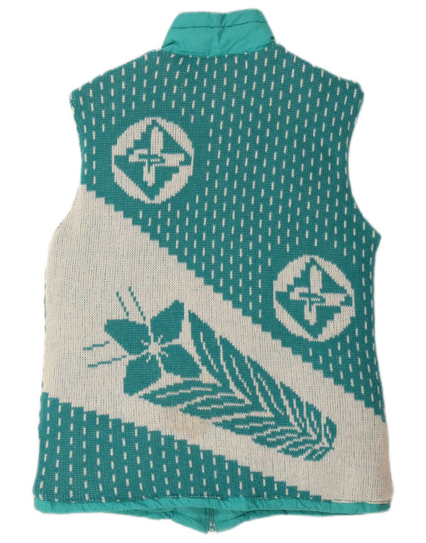 vintage Mens Graphic Rembourré Réversible Gilet UK 38 Moyen Turquoise Floral