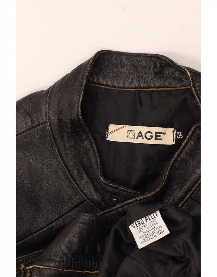 veste en cuir biker homme vintage IT 54 2XL Cuir noir
