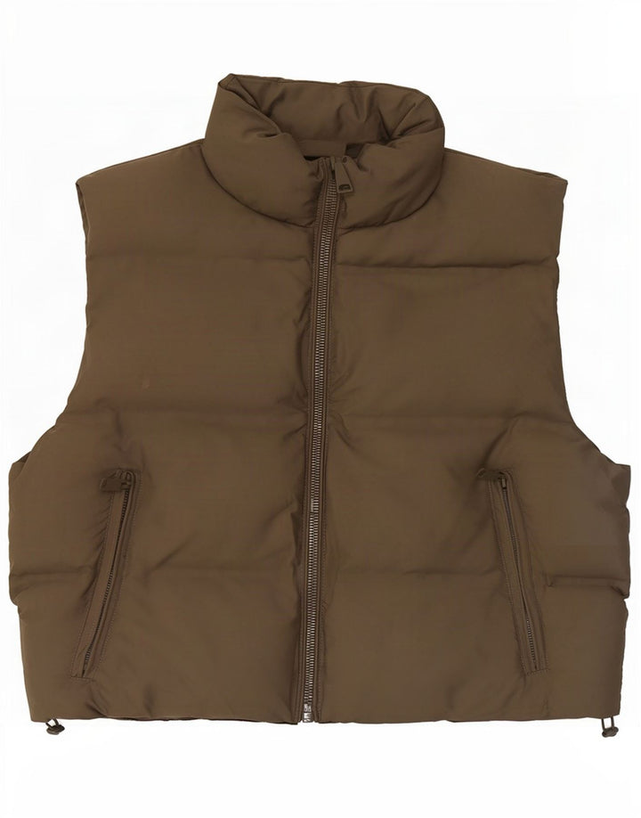 Zara Femme Gilet Rembourré UK 14 Moyen Kaki Polyester
