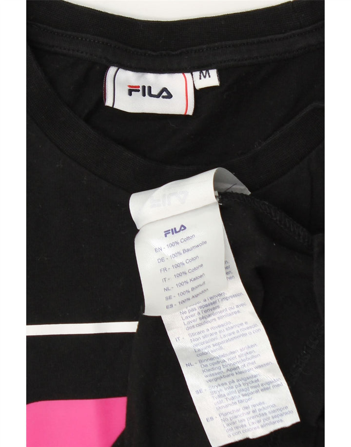 Fila Womens Crop Graphic T-Shirt Top UK 12 Coton Noir Moyen