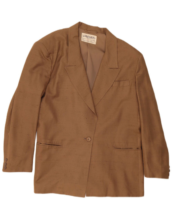 Jaeger Veste Blazer 1 Bouton Femme UK 16 Grande Soie Mouchetée Beige