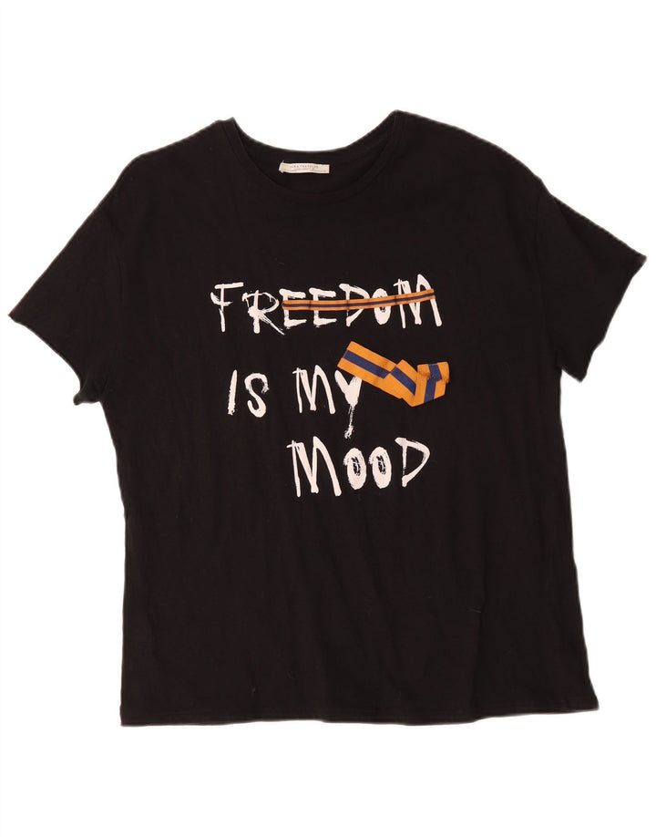 Zara Femme Trafaluc Graphic T-Shirt Top Noir Moyen