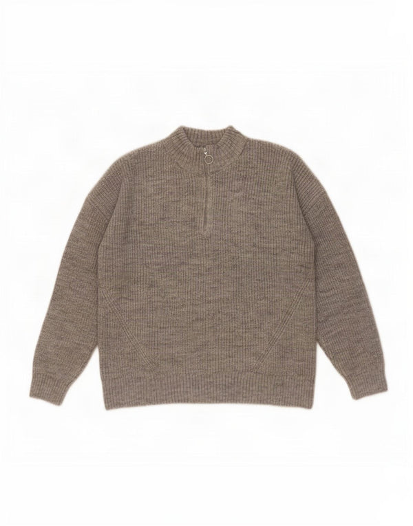 Marks & Spencer Pull col zippé pour femme UK 14 Large Gris Acrylique