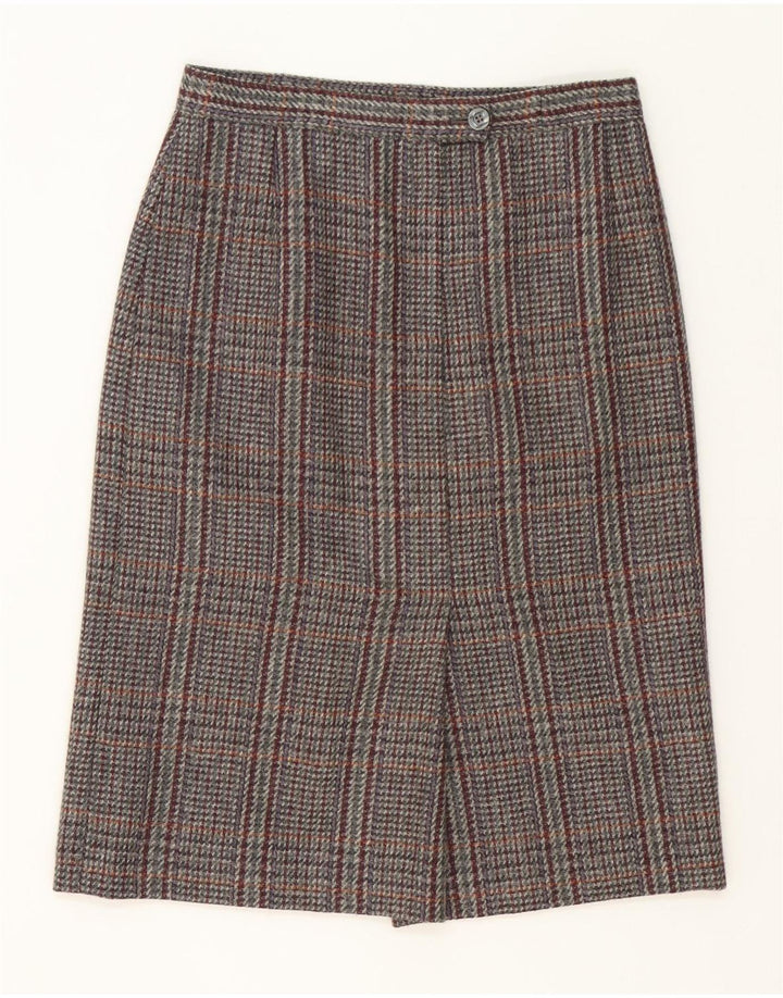 vintage Femmes 1 Bouton 2 Pièces Jupe Ensemble UK 12 Moyen Gris Plaid