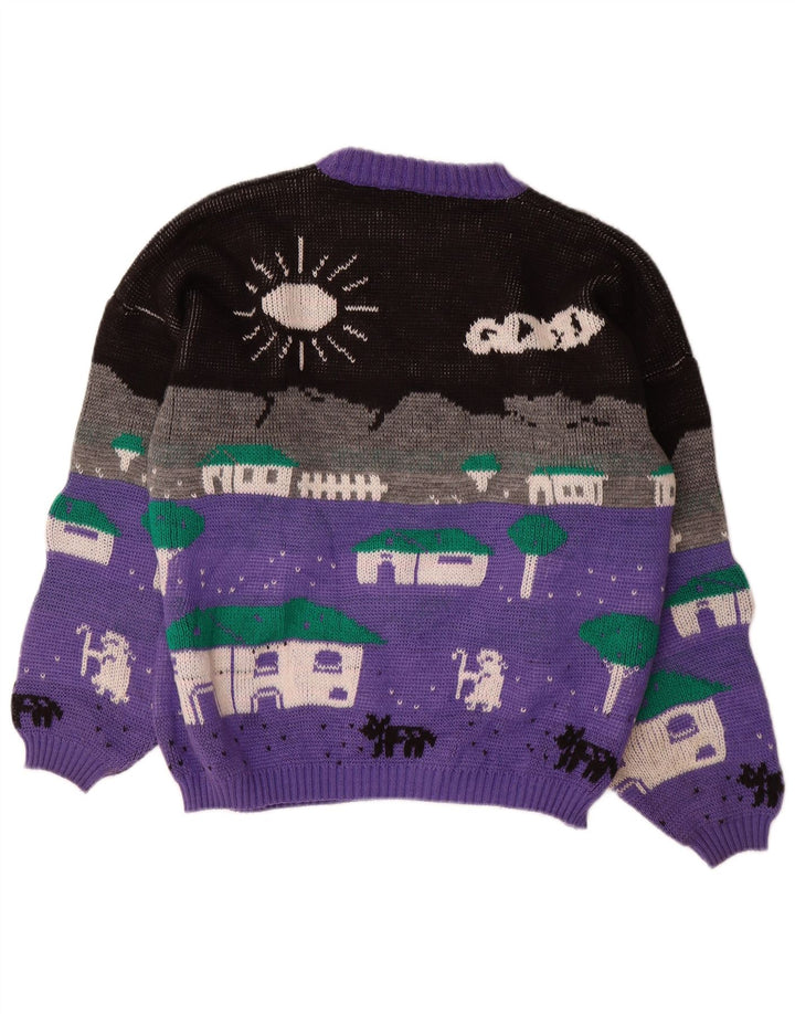 ALTA MODA Pull à col rond pour femme UK 16 Large Violet Colourblock