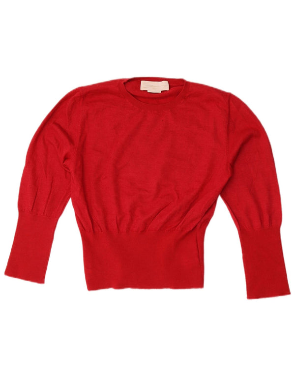 Genny Womens Crop 3/4 Sleeve Crew Neck Jumper Sweater US 10 Large Red