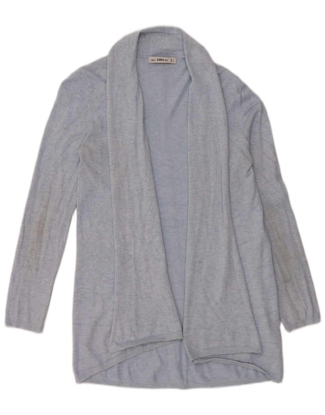 ZARA Femme Longline Cardigan Ouvert Pull UK 14 Large Bleu Viscose