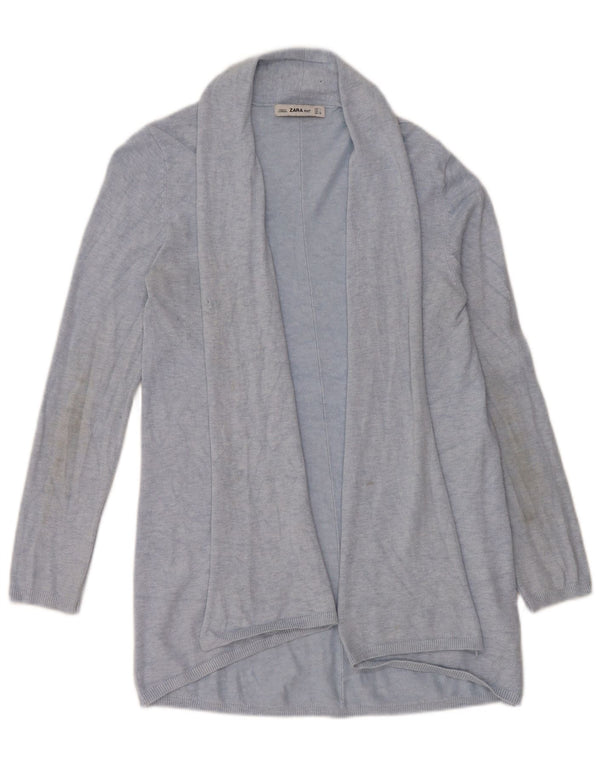 ZARA Femme Longline Cardigan Ouvert Pull UK 14 Large Bleu Viscose