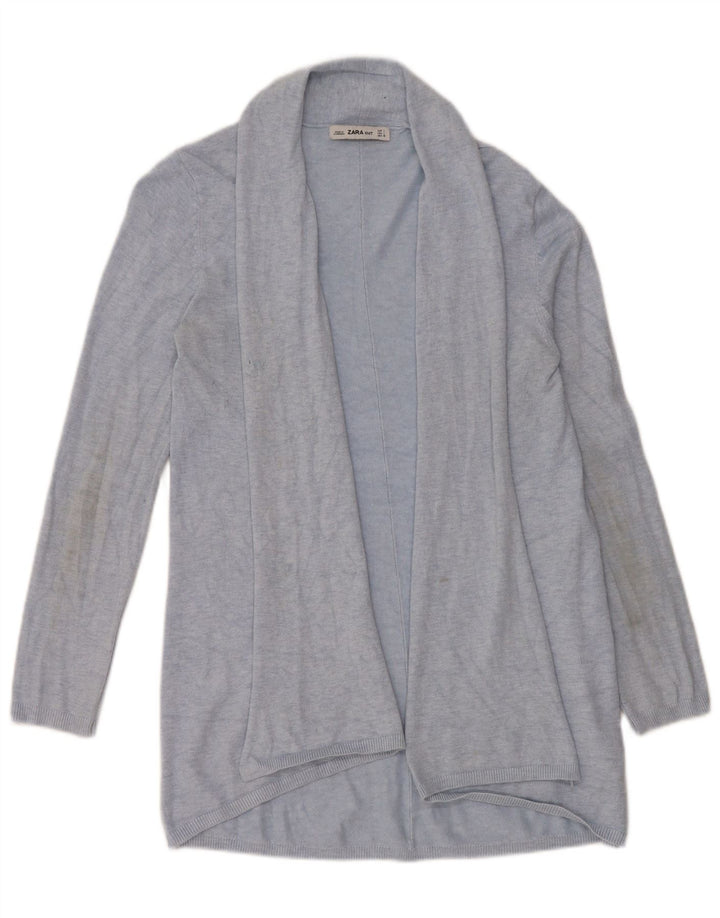 ZARA Femme Longline Cardigan Ouvert Pull UK 14 Large Bleu Viscose