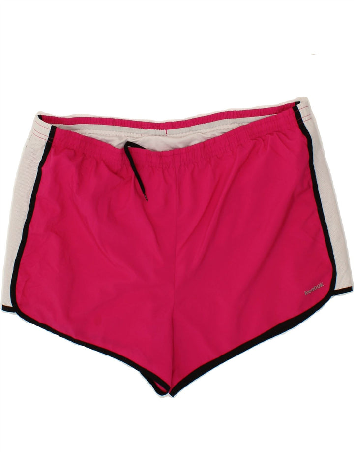 REEBOK Womens Sport Shorts UK 14 Large  Pink Colourblock Polyester Vintage Reebok and Second-Hand Reebok from Messina Hembry 