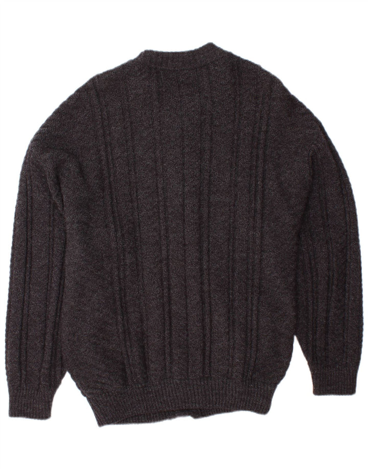 VINTAGE Pull Cardigan Homme Petit Gris Argyle/Diamant Acrylique