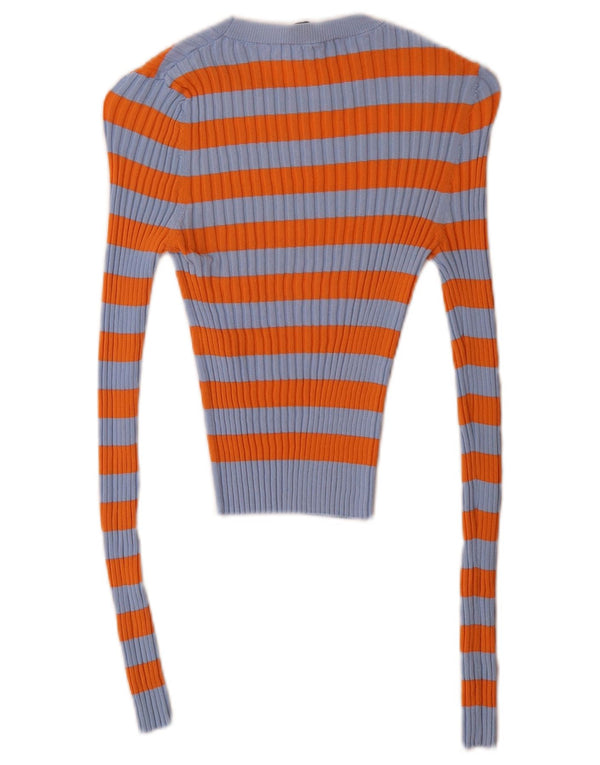 Zara Womens Crop Boat Neck Jumper Sweater UK 10 Petit Orange Rayé
