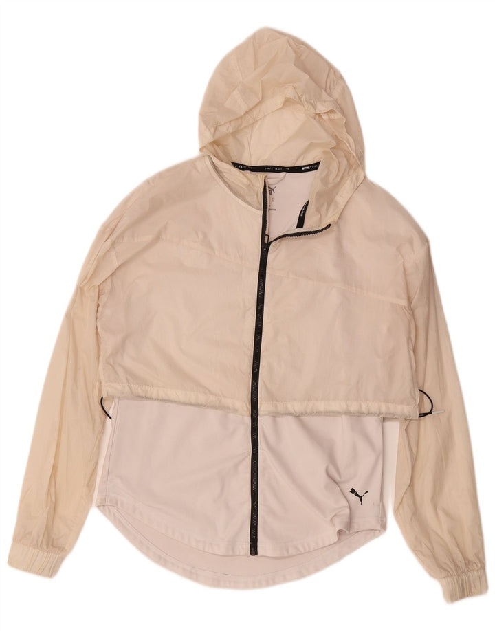 Puma Veste de pluie surdimensionnée à capuche pour femme UK 6 XS Nylon blanc cassé