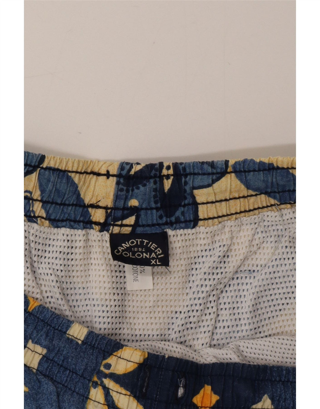 VINTAGE Short de Bain Homme XL Bleu Géométrique Coton
