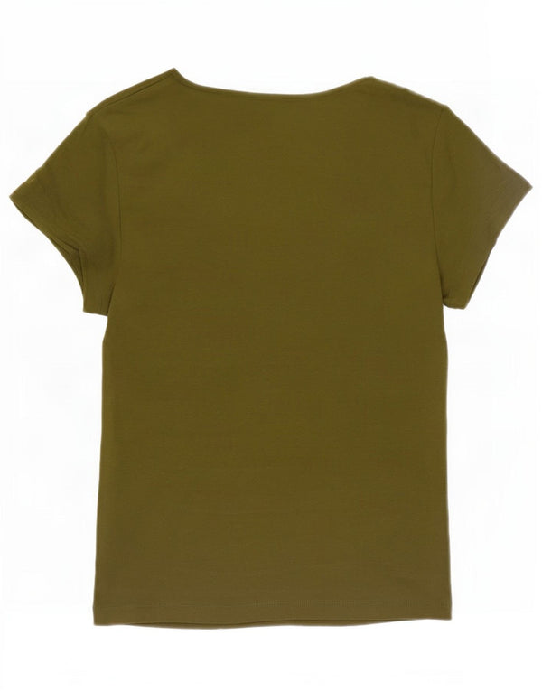 Marks & Spencer T-Shirt Femme Top UK 10 Petit Kaki Coton