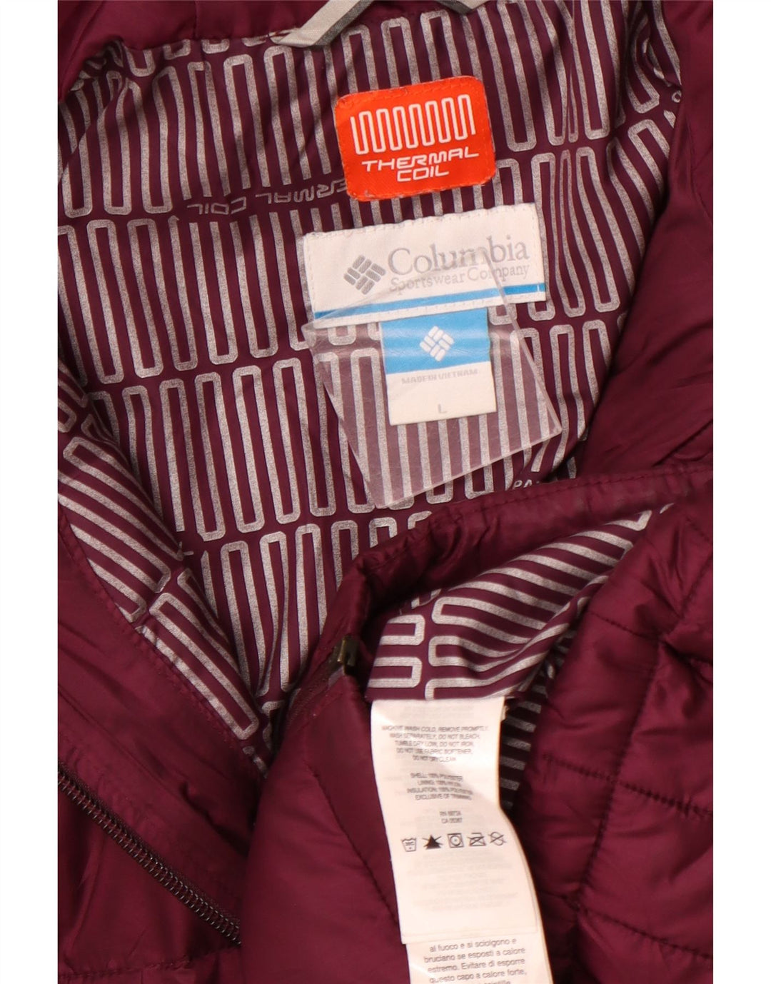 COLUMBIA Veste matelassée à capuche pour femme UK 16 Large Bordeaux Polyester