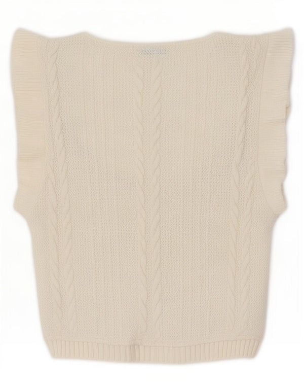 Zara Womens Crop Vest Débardeur UK 8 Petit Polyester Blanc Cassé