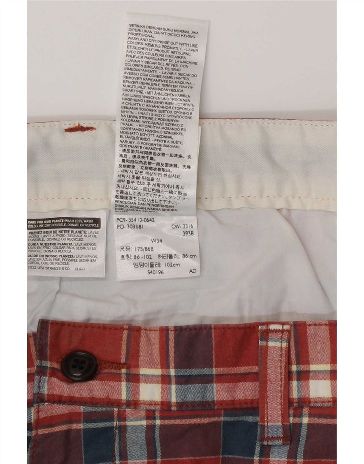 Dockers Short Chino Homme W34 Grand Carreau Rouge Coton