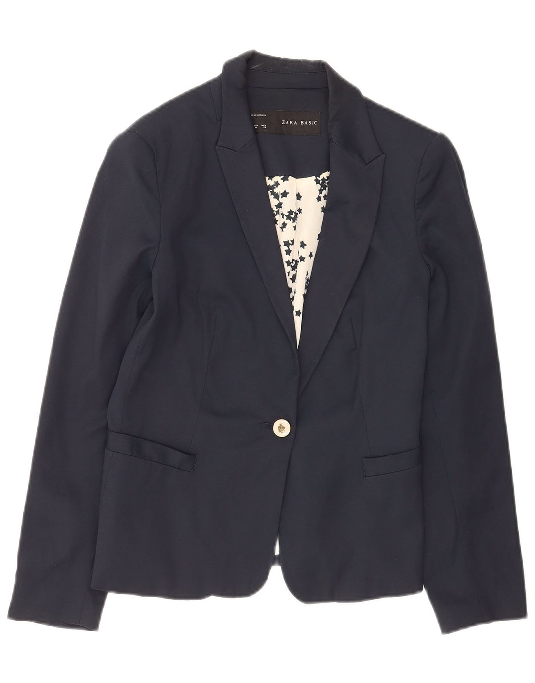 Zara Veste Blazer 1 Bouton Femme UK 12 Bleu Marine Moyen Coton
