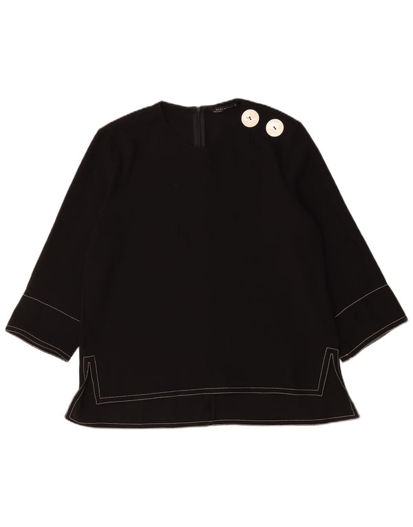 Zara Womens 3/4 Sleeve Blouse Top UK 16 Large Noir Polyester