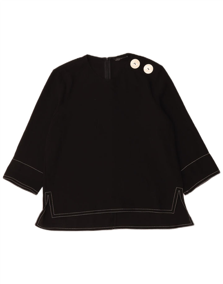 Zara Womens 3/4 Sleeve Blouse Top UK 16 Large Noir Polyester