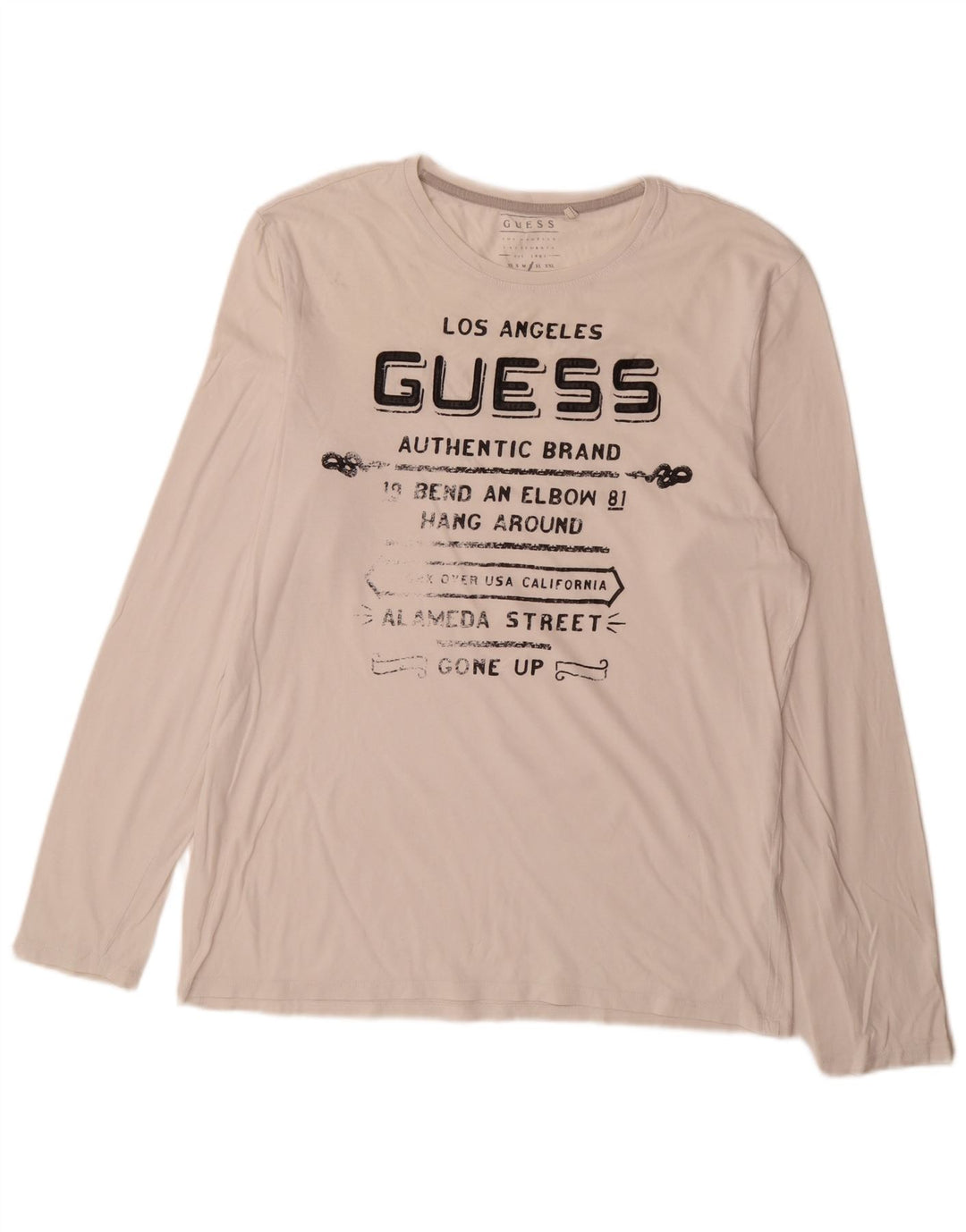 Guess Haut graphique coupe slim à manches longues pour homme, grand blanc