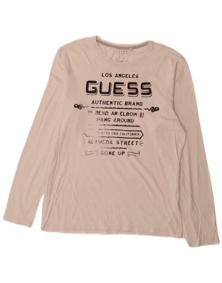 Guess Haut graphique coupe slim à manches longues pour homme, grand blanc