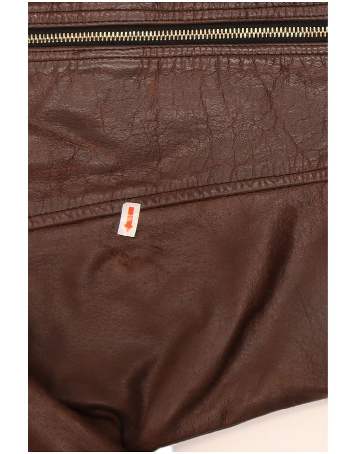 veste en cuir femme vintage UK 14 Grand cuir brun