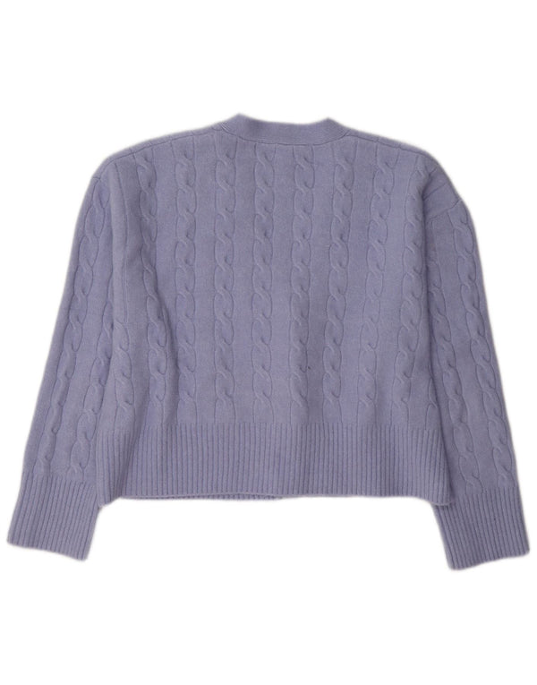 Zara Womens Crop Cardigan Pull UK 14 Violet Moyen Polyester