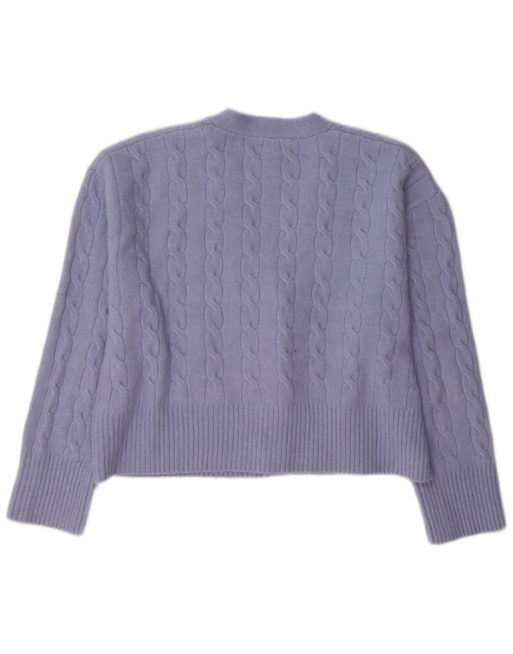 Zara Womens Crop Cardigan Pull UK 14 Violet Moyen Polyester