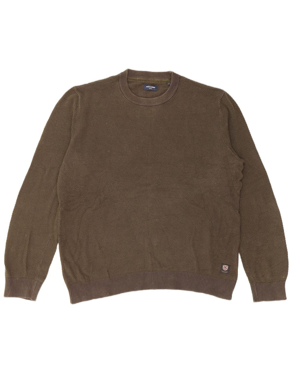 JACK & JONES Pull col rond homme 2XL Kaki Coton