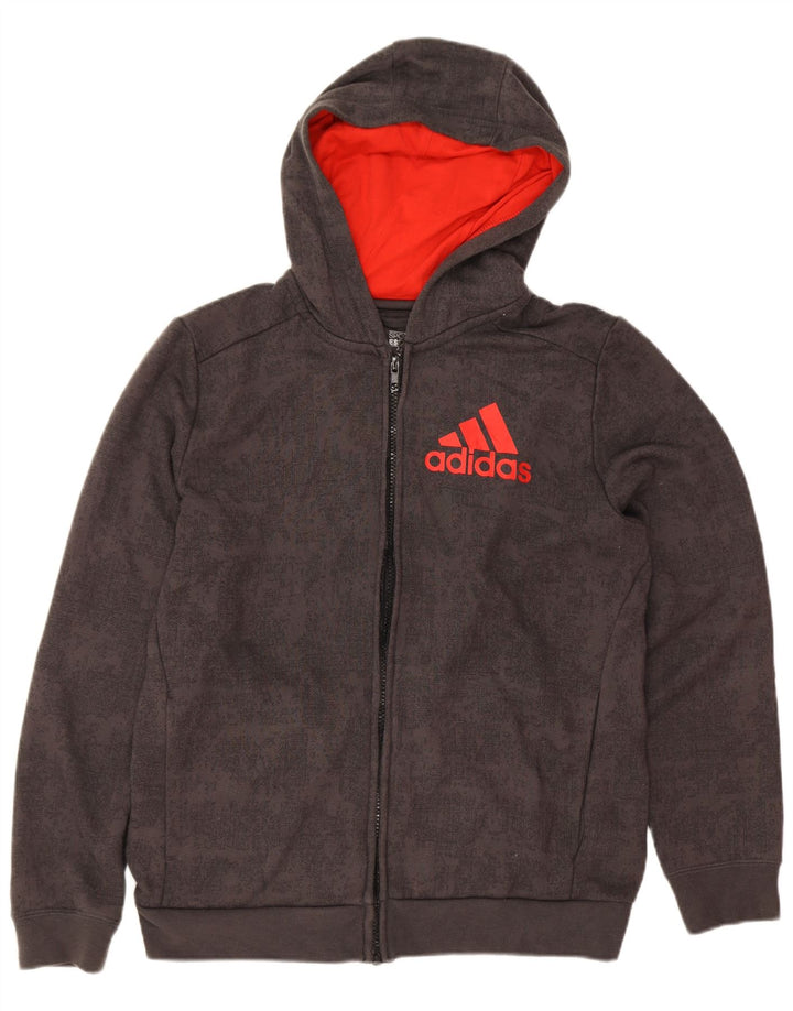 Adidas Pull à capuche zippé graphique pour garçon 13-14 ans Gris Polyester