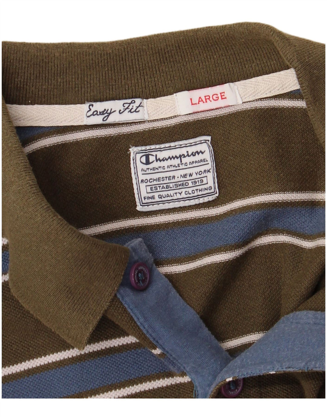 CHAMPION Polo Easy Fit Homme Large Kaki Rayé