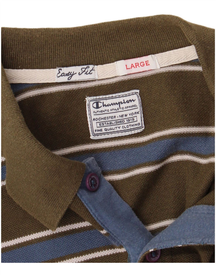 CHAMPION Polo Easy Fit Homme Large Kaki Rayé