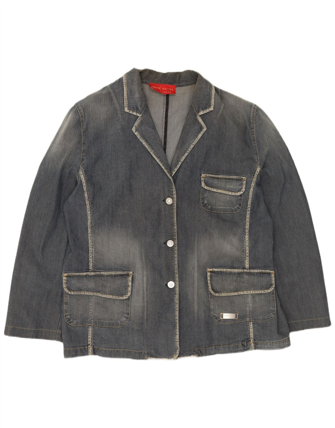 PERTE BY KRIZIA Veste blazer en jean à 3 boutons pour femme UK 14 Large Bleu