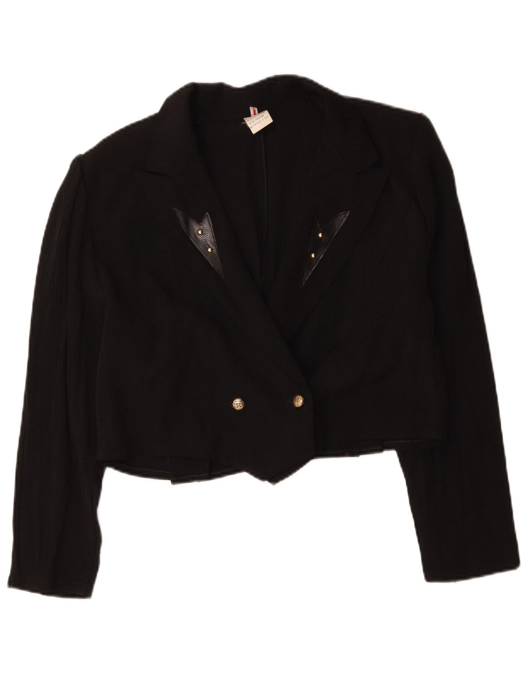 vintage Femmes Crop Double Breasted Blazer Veste UK 16 Grand Noir