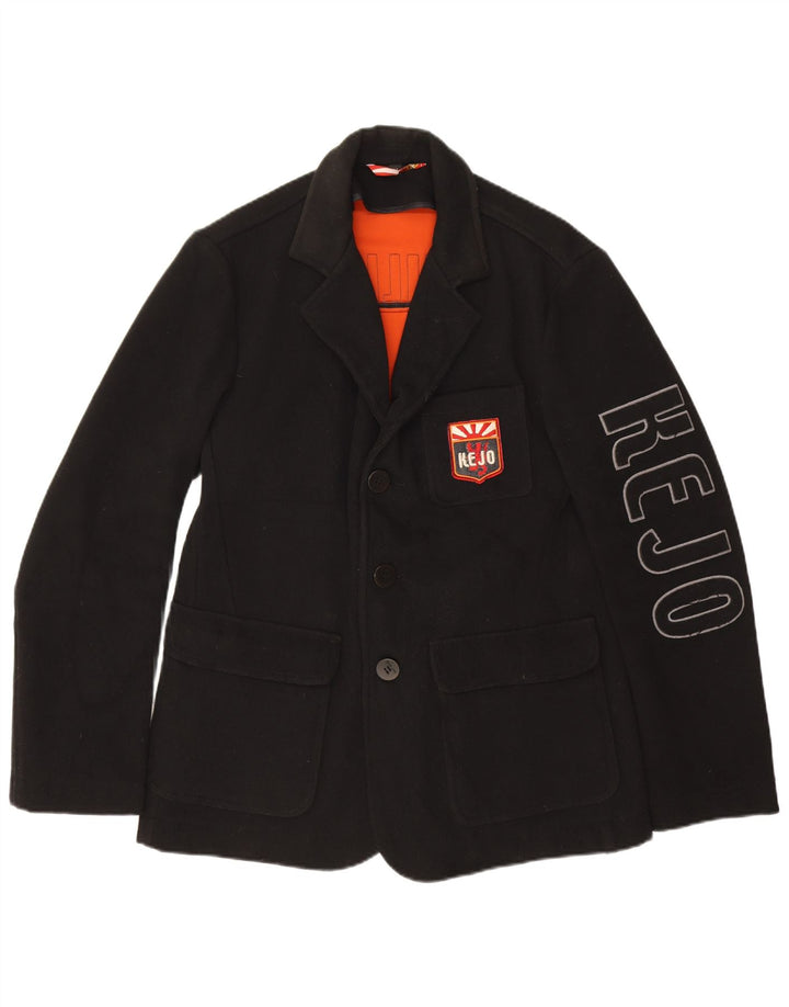 Kejo Veste blazer graphique à 3 boutons pour homme UK 38 en laine noire moyenne