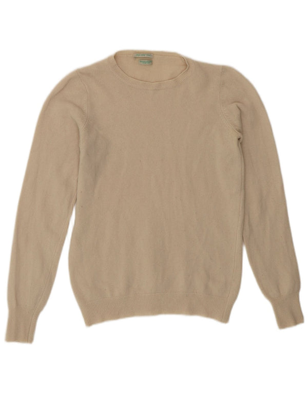 BENETTON Pull col rond pour femme UK 4 XS Laine mérinos beige