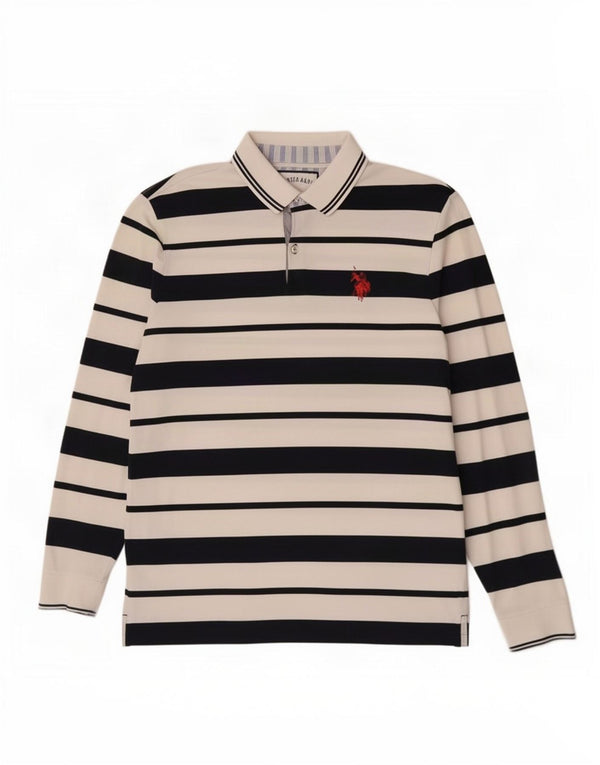 U.S. Polo Assn. Polo Homme Manches Longues Grand Coton Rayé Blanc