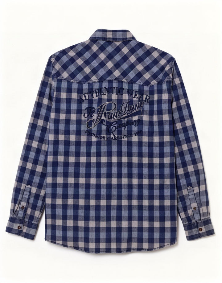 Chemise graphique homme vintage XL Bleu Vichy Coton