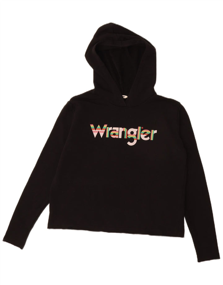 WRANGLER Pull à capuche graphique surdimensionné pour femme UK 10 Petit coton noir