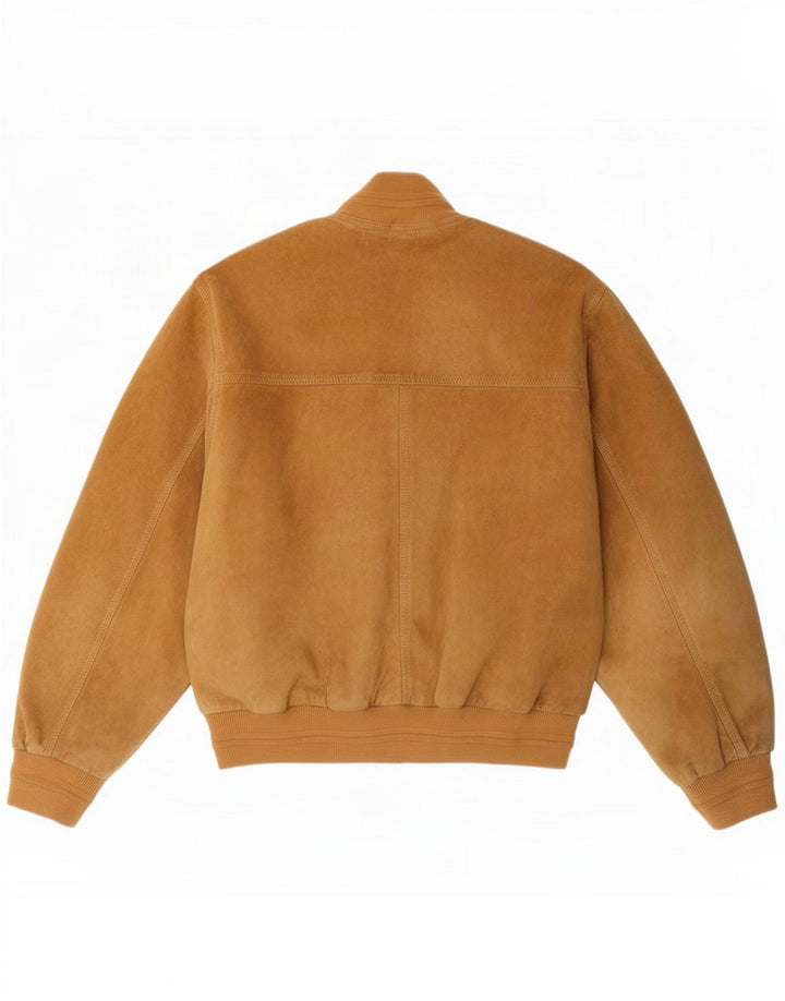 Veste Bomber En Daim Femme Vintage IT 44 Cuir Beige Moyen