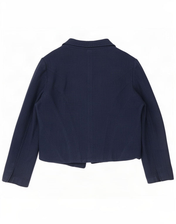 Zara Womens Crop Open Blazer Jacket UK 14 Large Bleu Marine Coton