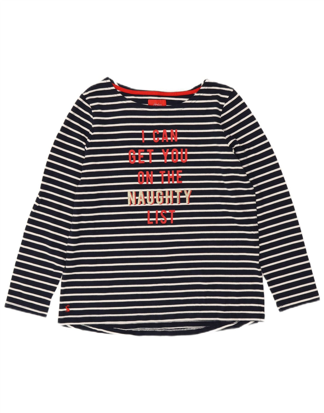 JOULES Haut Graphique Femme Manches Longues UK 16 Grand Coton Rayé Bleu Marine