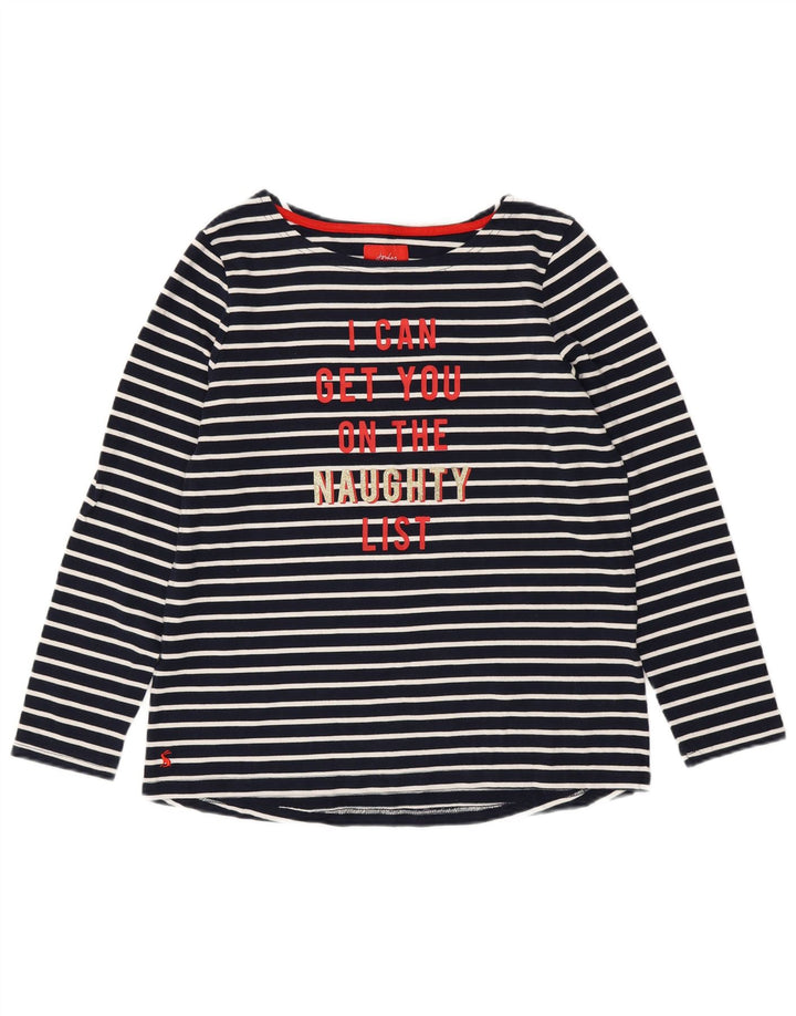 JOULES Haut Graphique Femme Manches Longues UK 16 Grand Coton Rayé Bleu Marine