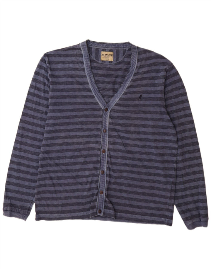 Marlboro Classics Cardigan pour homme en coton rayé bleu 2XL