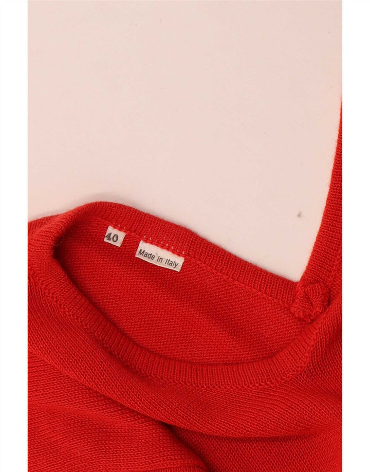 vintage Femme Surdimensionné Col V Pull Pull IT 40 Petit Rayé Rouge