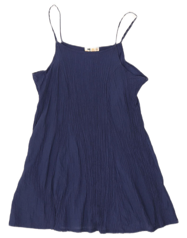 VINTAGE Robe Slip Femme UK 14 Grande Viscose Bleu Marine