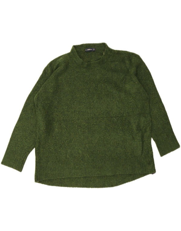 Zara Pull surdimensionné à col rond pour femme UK 14 Vert moyen moucheté