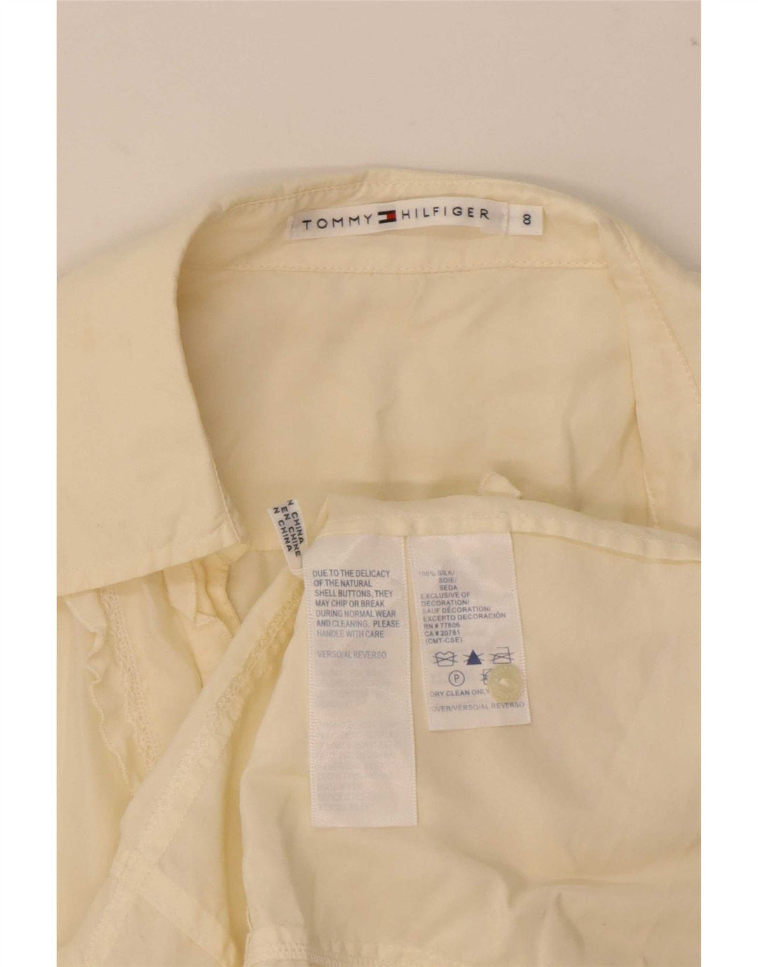 Tommy Hilfiger Chemise à manches courtes à volants sur le devant pour femme US 8 Jaune moyen